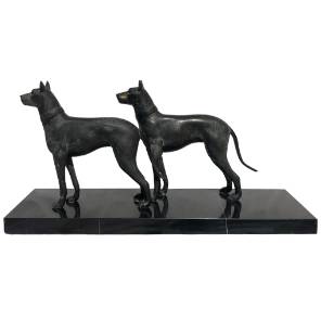 ART DECO BRONZED SPELTER DOGS 